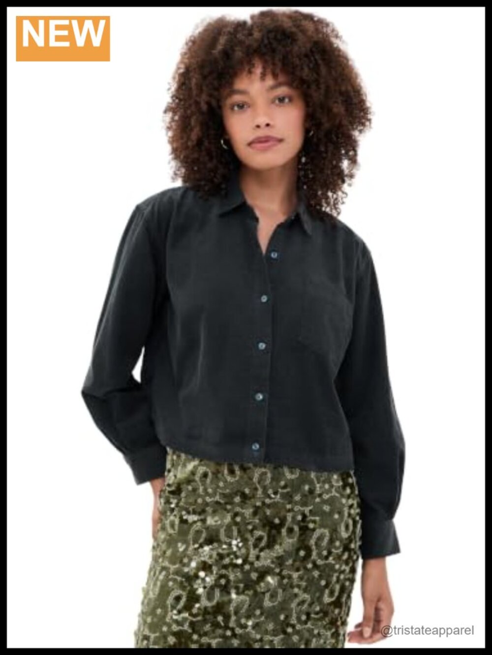 Women's Button Down Corduroy Shirt Long Sleeve Pleated Patch Pocket